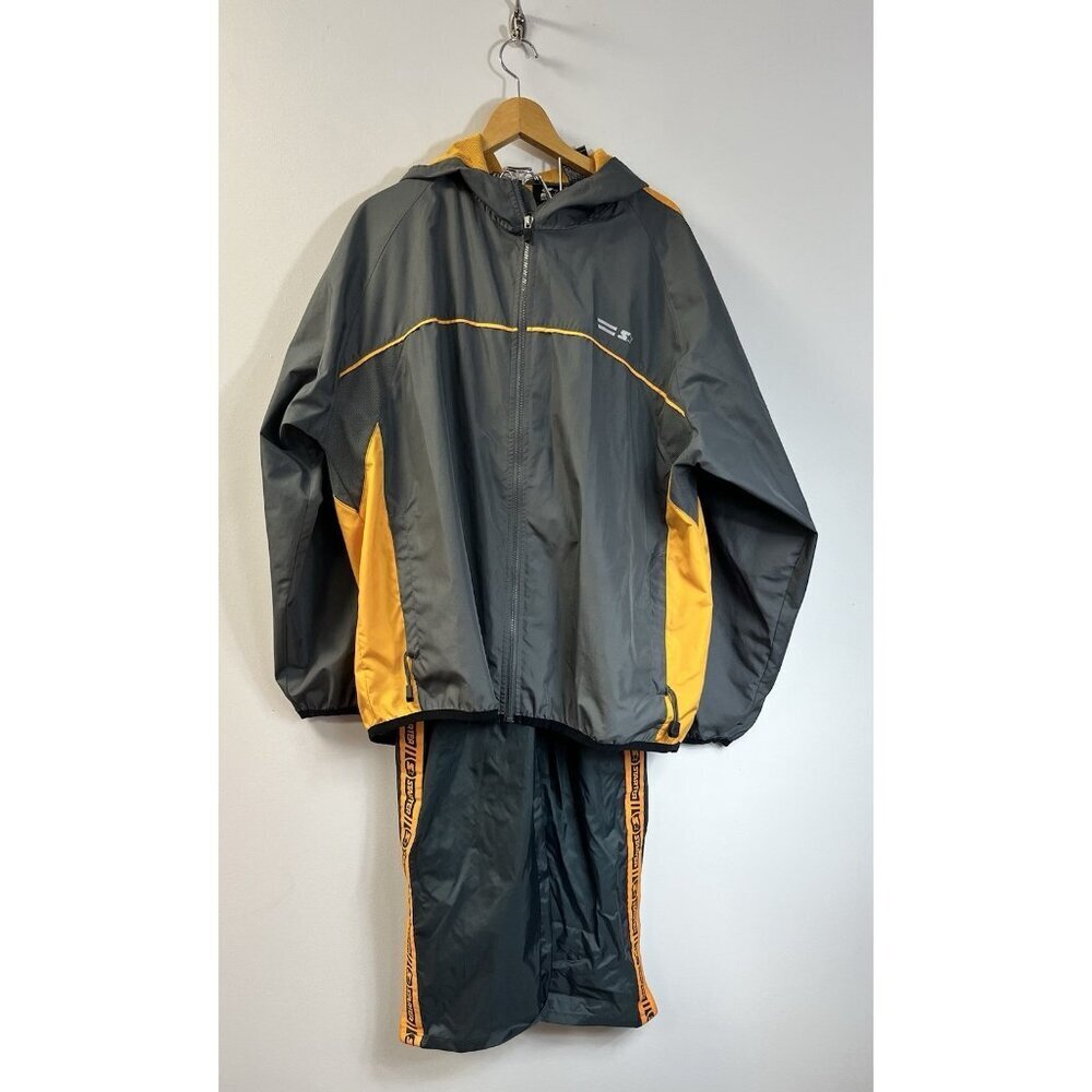 VTG Mens Starter Wind Breaker Jacket L  & Pants M  Set Gray And Yellow 💛